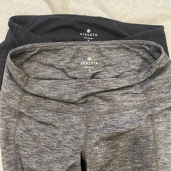 2 Athleta Leggings Women's Size Small Black & Gray Workout Stretchy Minimalist - Picture 1 of 10